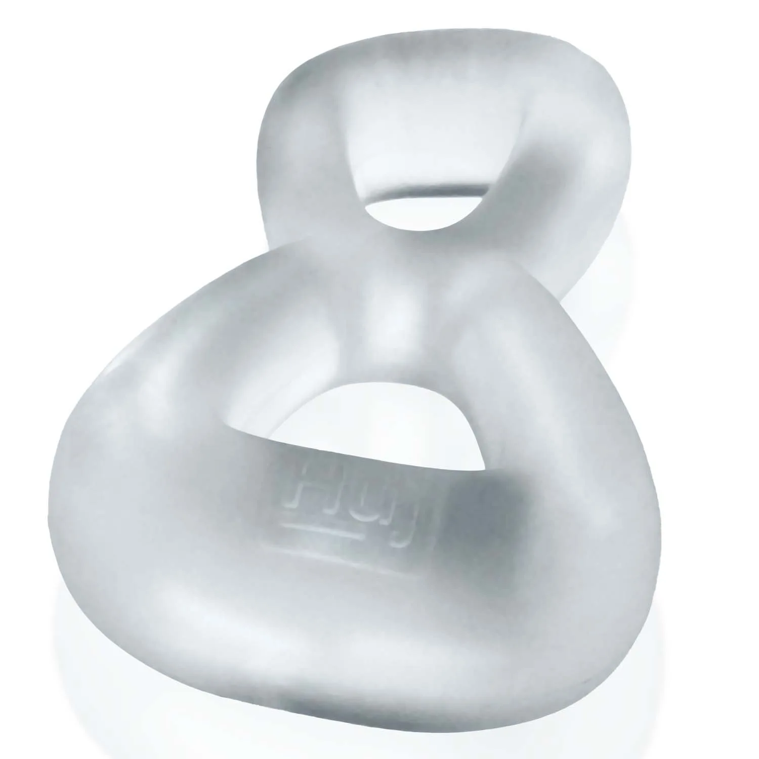 Hunkyjunk Boomerang Double Ring Cockring & Nut Tugger - Clear Steam