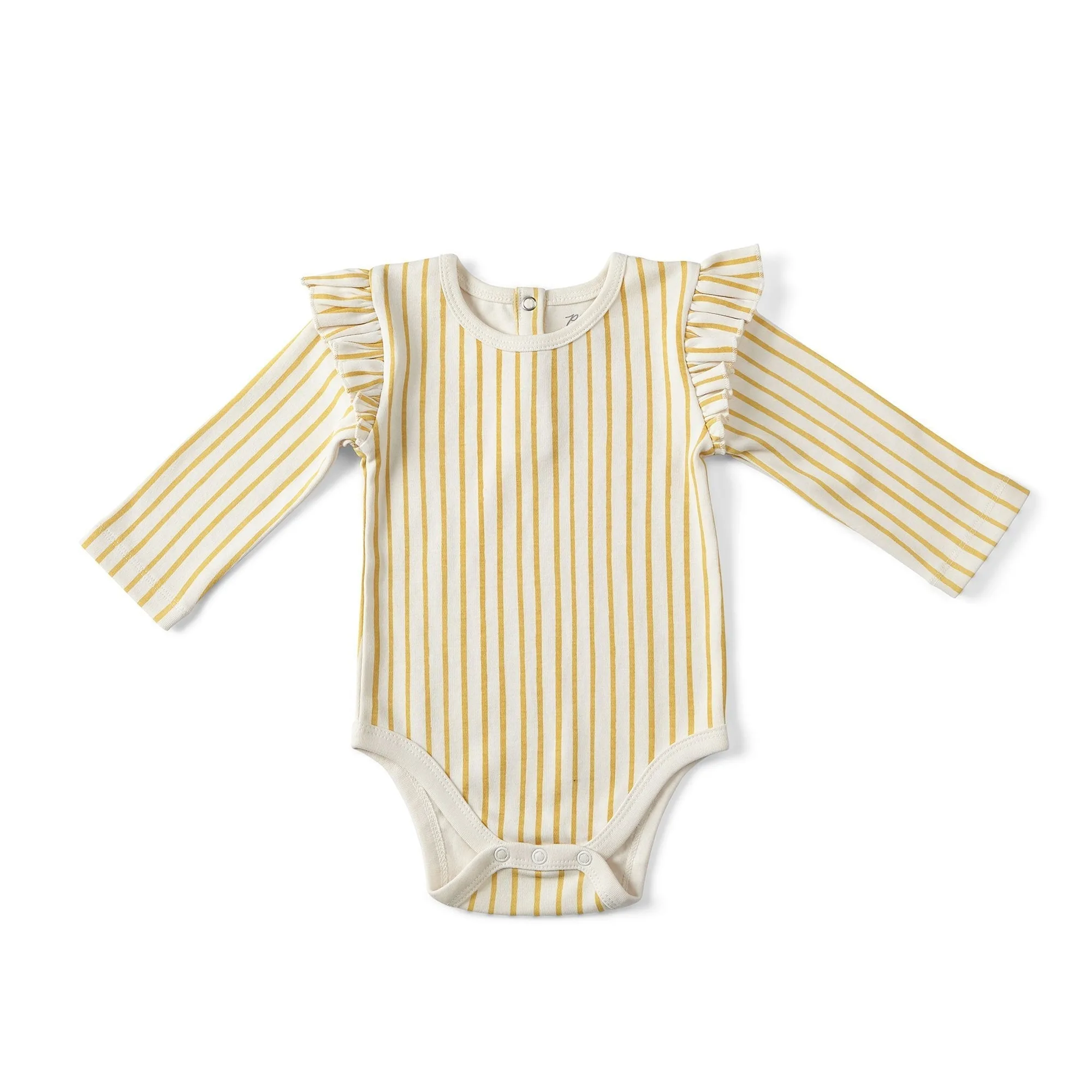 Long Sleeve Ruffle One-Piece - Stripes Away Marigold