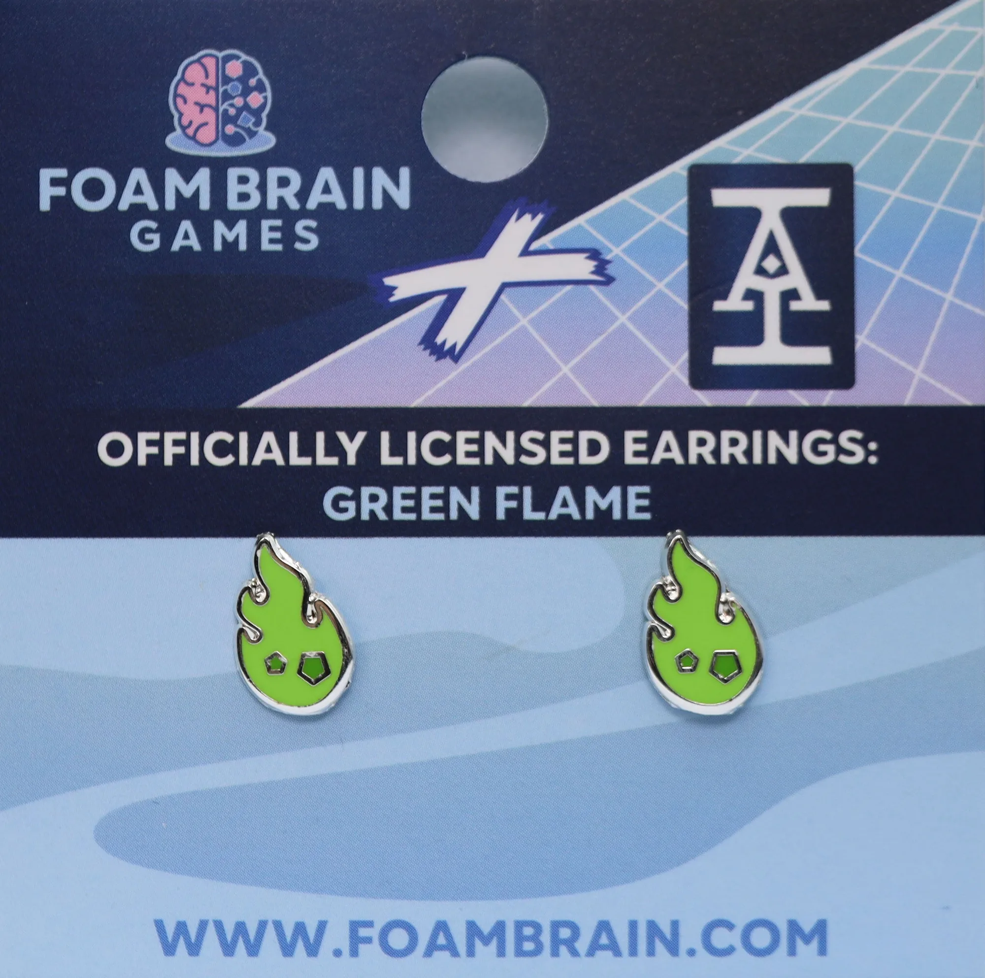 Acquisitions Inc Stud Earrings: Green Flame