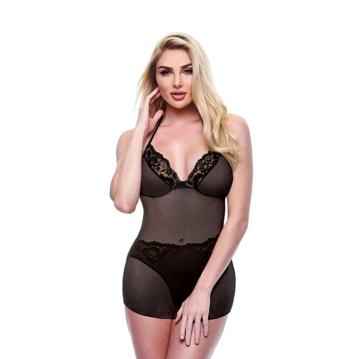 Baci 2 Piece Eco Chemise & Panty Set Black - Small/Medium