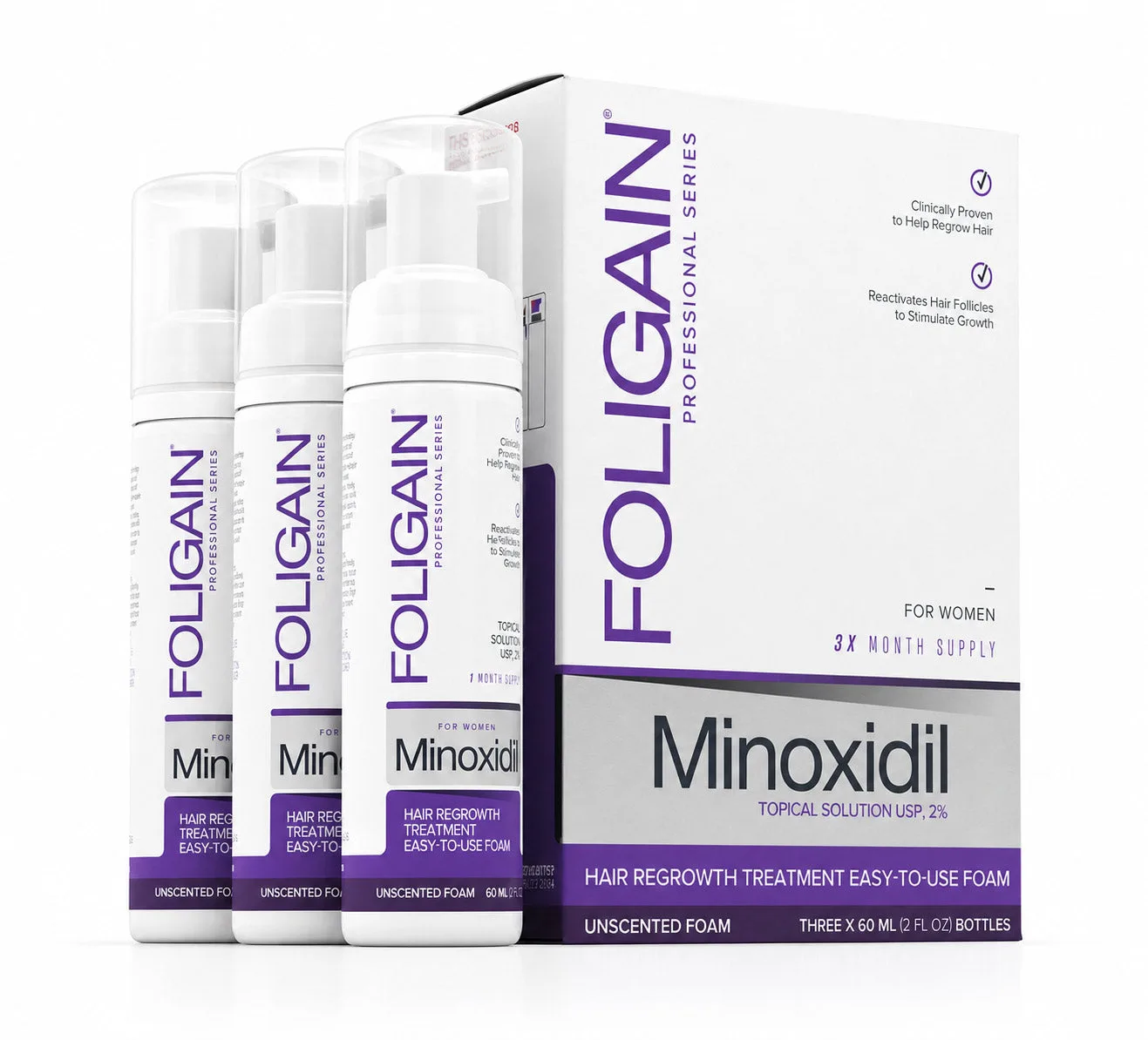 FOLIGAIN® โฟมฟื้นฟูผม Minoxidil 2% สำหรับผู้หญิง ขนาด 3 เดือน