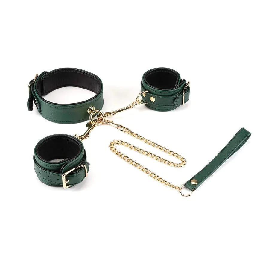 Ensemble collier en cuir Mossy Chic et menottes de poignet (avec 2 clips et clip de chaîne)