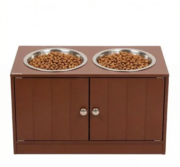 Brown Elevated Dog Bowls with Storage Cabinet Raised Dog Bowl Stand