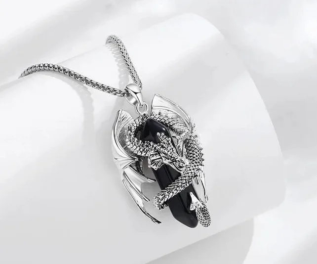 Obsidian Dragon Protection Necklace