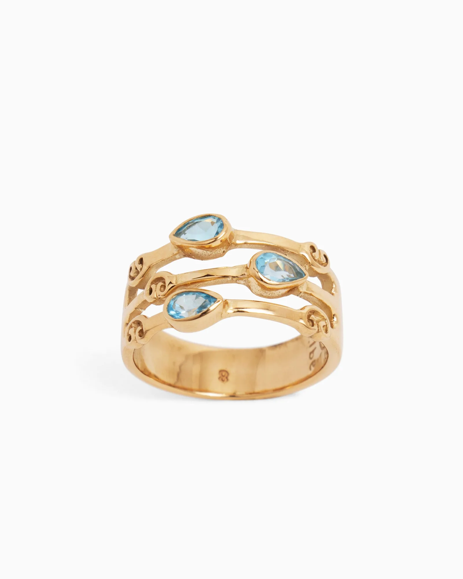 خاتم ذهب عيار 14 قيراط بثلاثة أشرطة مع أحجار - Hampton Blue Topaz