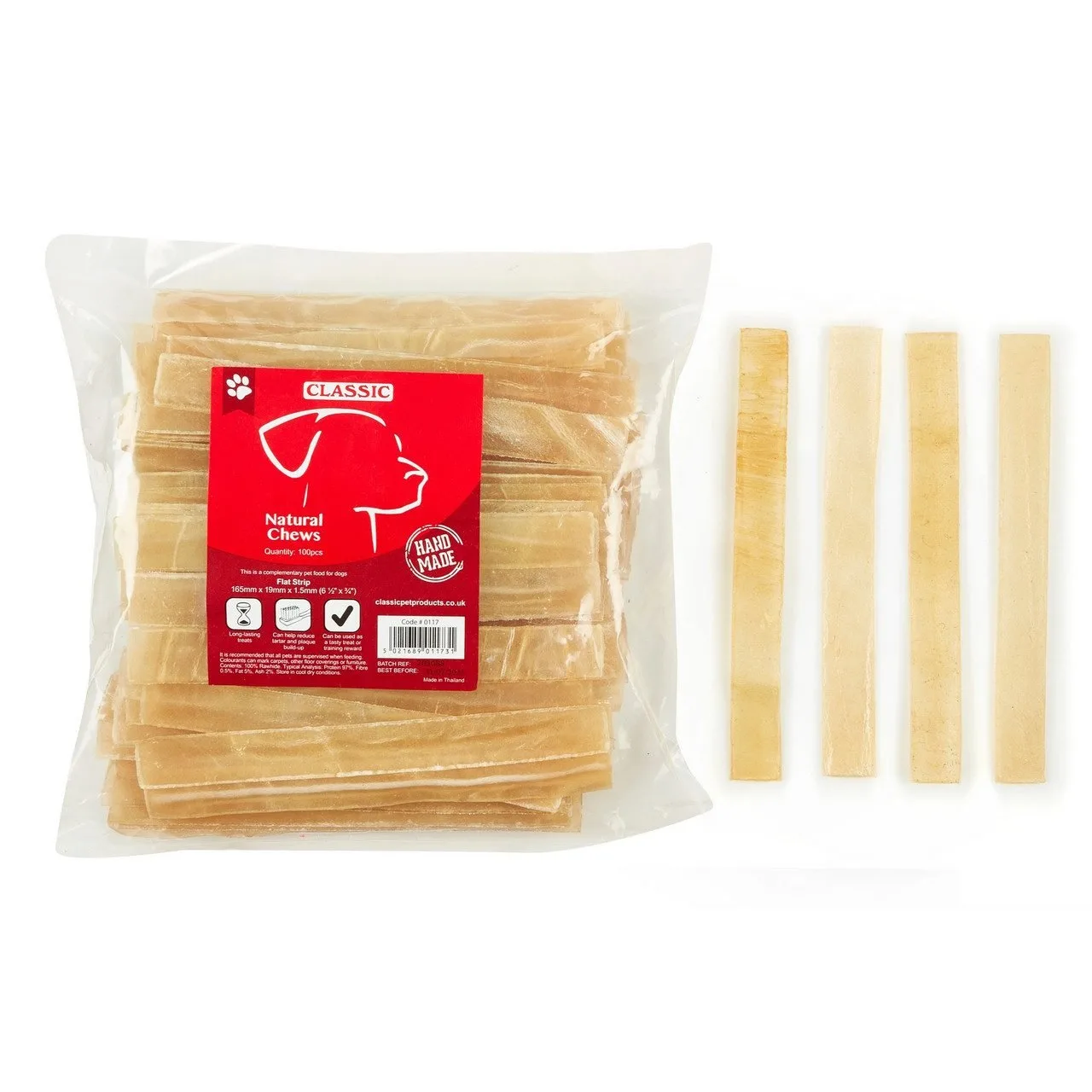 Dog Flat Strips Treat Chew Pack of 100 – 165mm | Classic