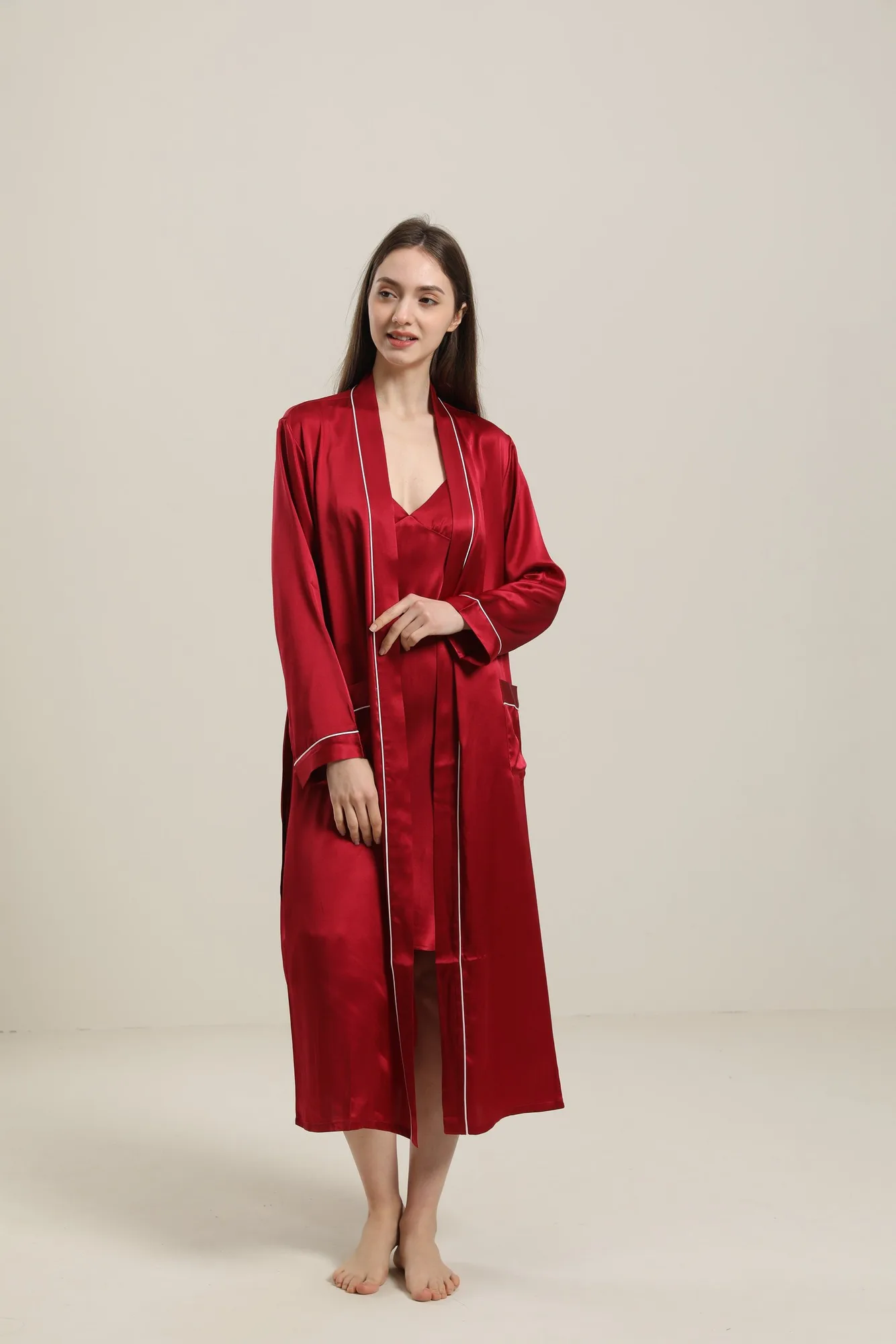 Washable Pure Color Silk Robe For Women