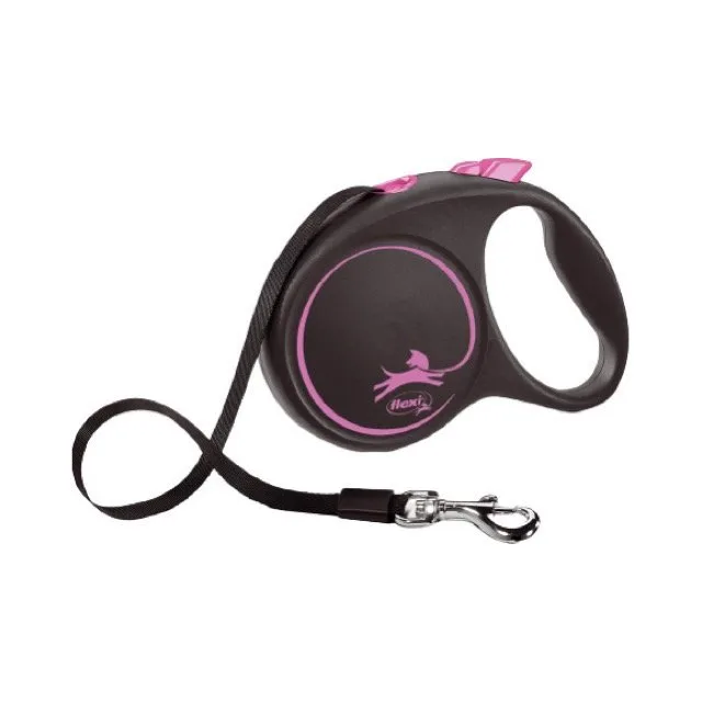 Flexi Black Design Retractable Lead Large Tape 5m Pink