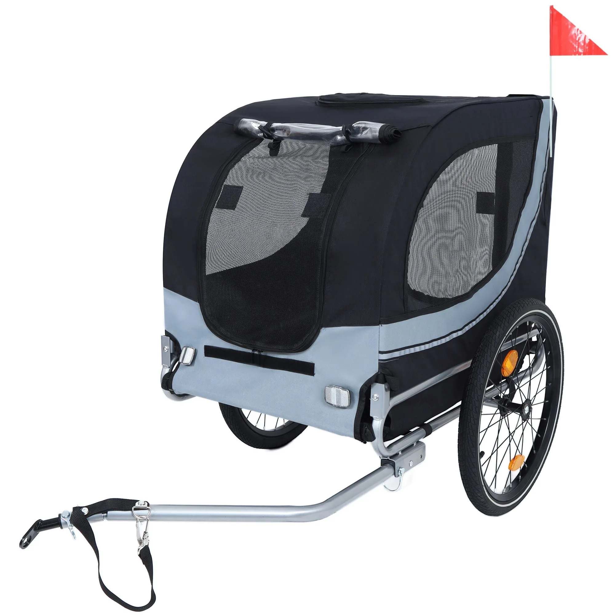 Large Folding Bike Trailer for Dogs – 66LB Capacity All-Terrain, Black- Gray