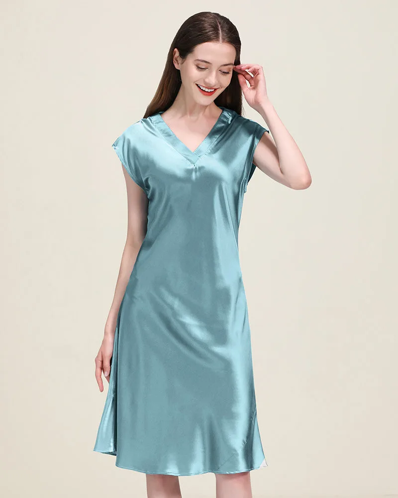 Camicia da notte in seta 19 momme con scollo a V e vestibilità morbida