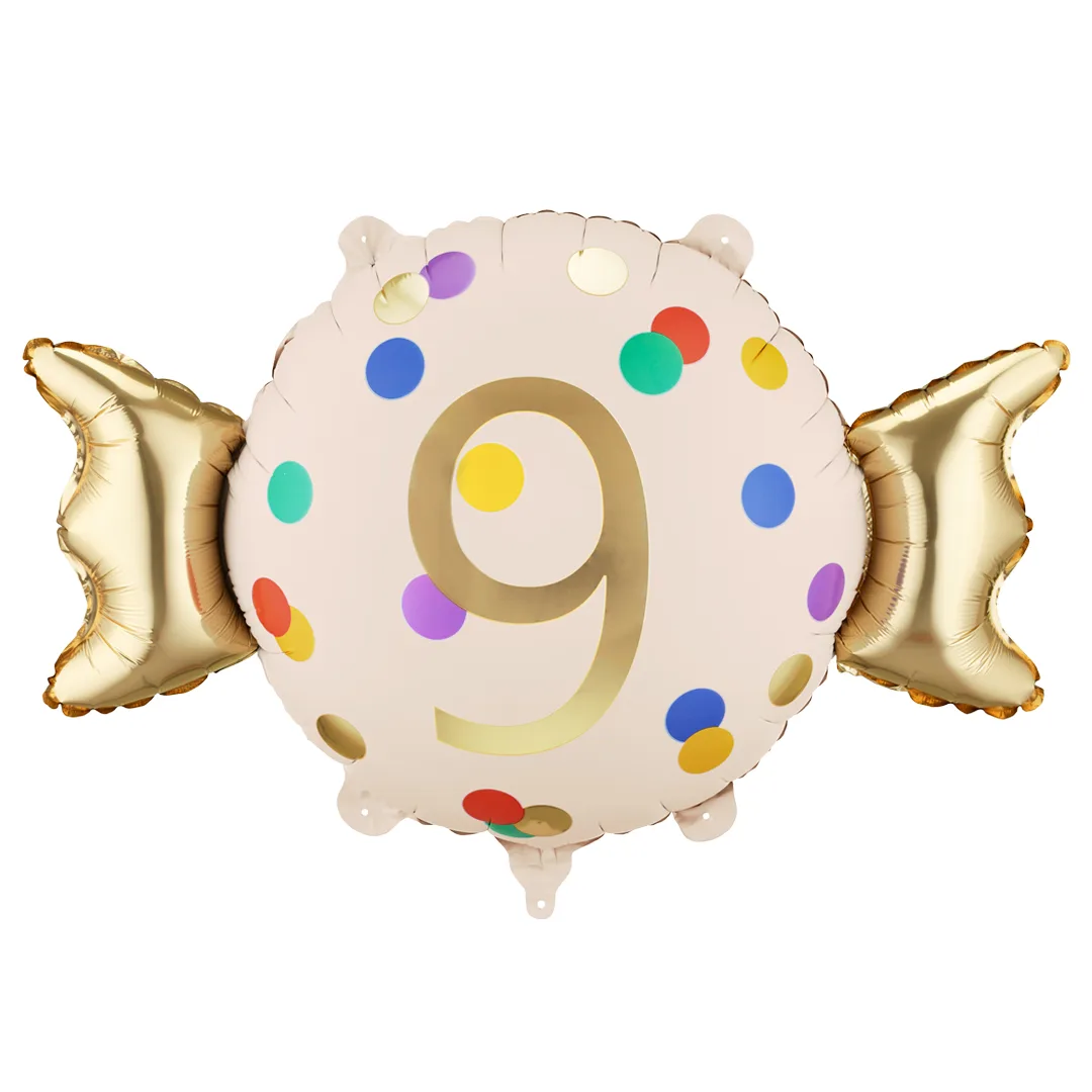 Colourful Dots & Gold 9th Birthday Sweet Candy Shaped Foil Balloon 61cm / 24 in