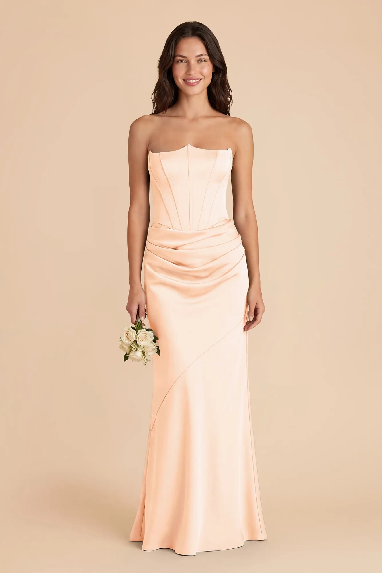 Billie Matte Satin Dress - Peach Cream