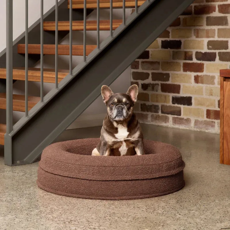 Round Memory Foam Dog Bed - Bouclé Cocoa