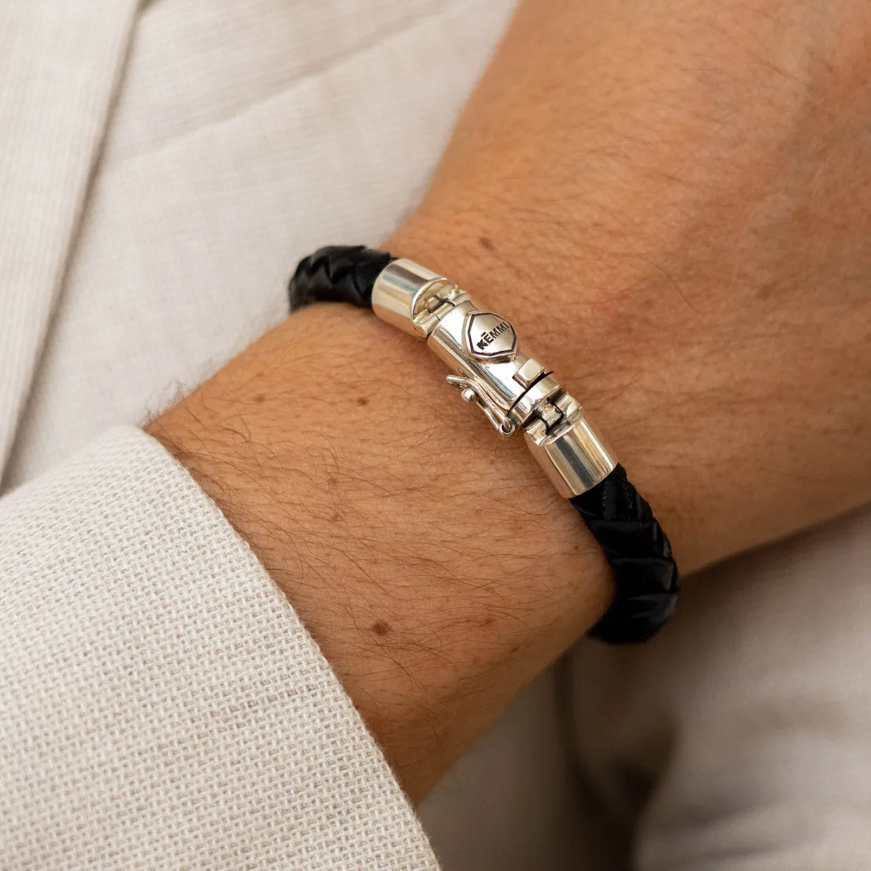 Herrenarmband Owen aus schwarzem Leder