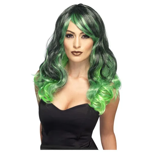 Bewitching Black & Green Long Hair Wig