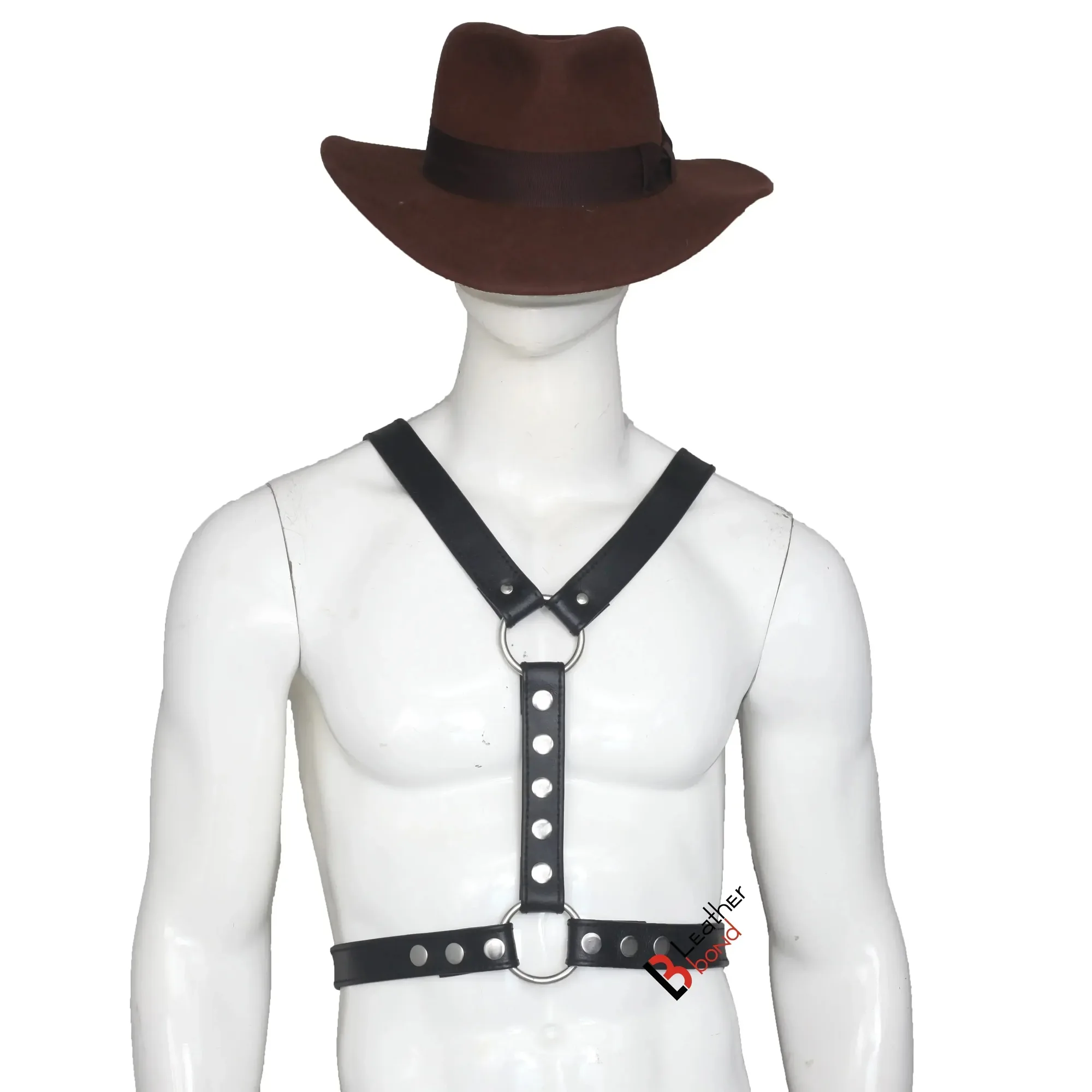 Double Folded Real Cowhide Leather Harness for Men Y-Shape Chest & Shoulder Harness