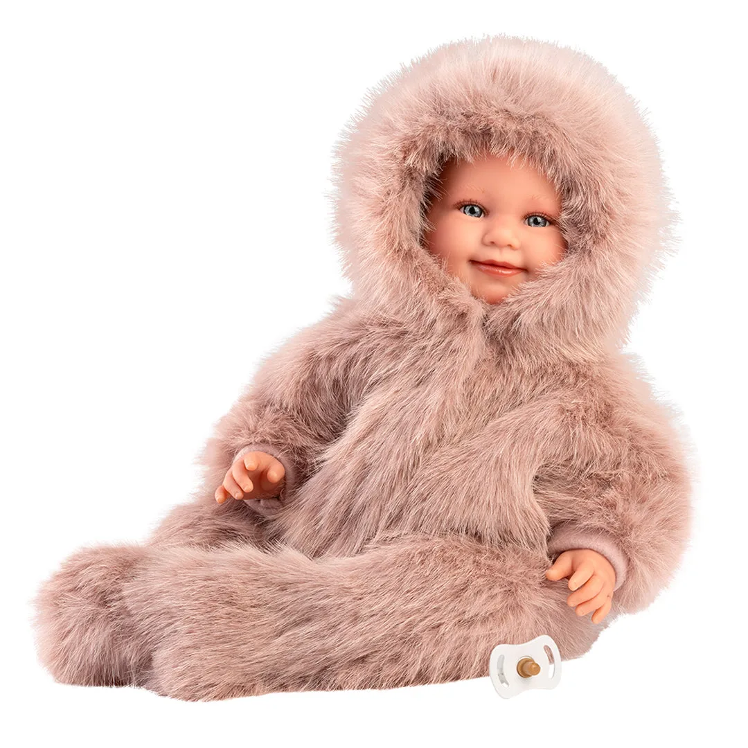 Muñeco Llorens que ríe 45 cm - Recién Nacidos con sonidos de bebé – Luka sonrisas con pelele peluche marrón