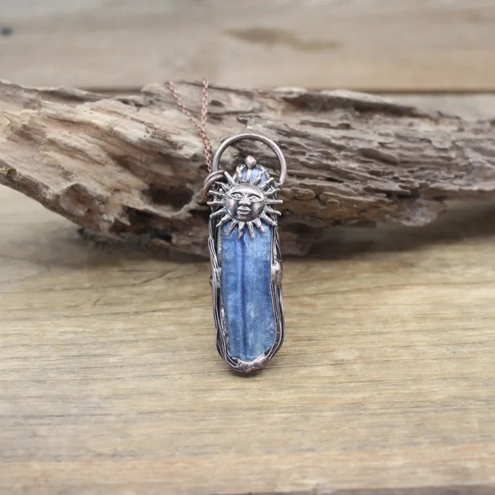 Blue Kyanite Sun Pendant Necklace