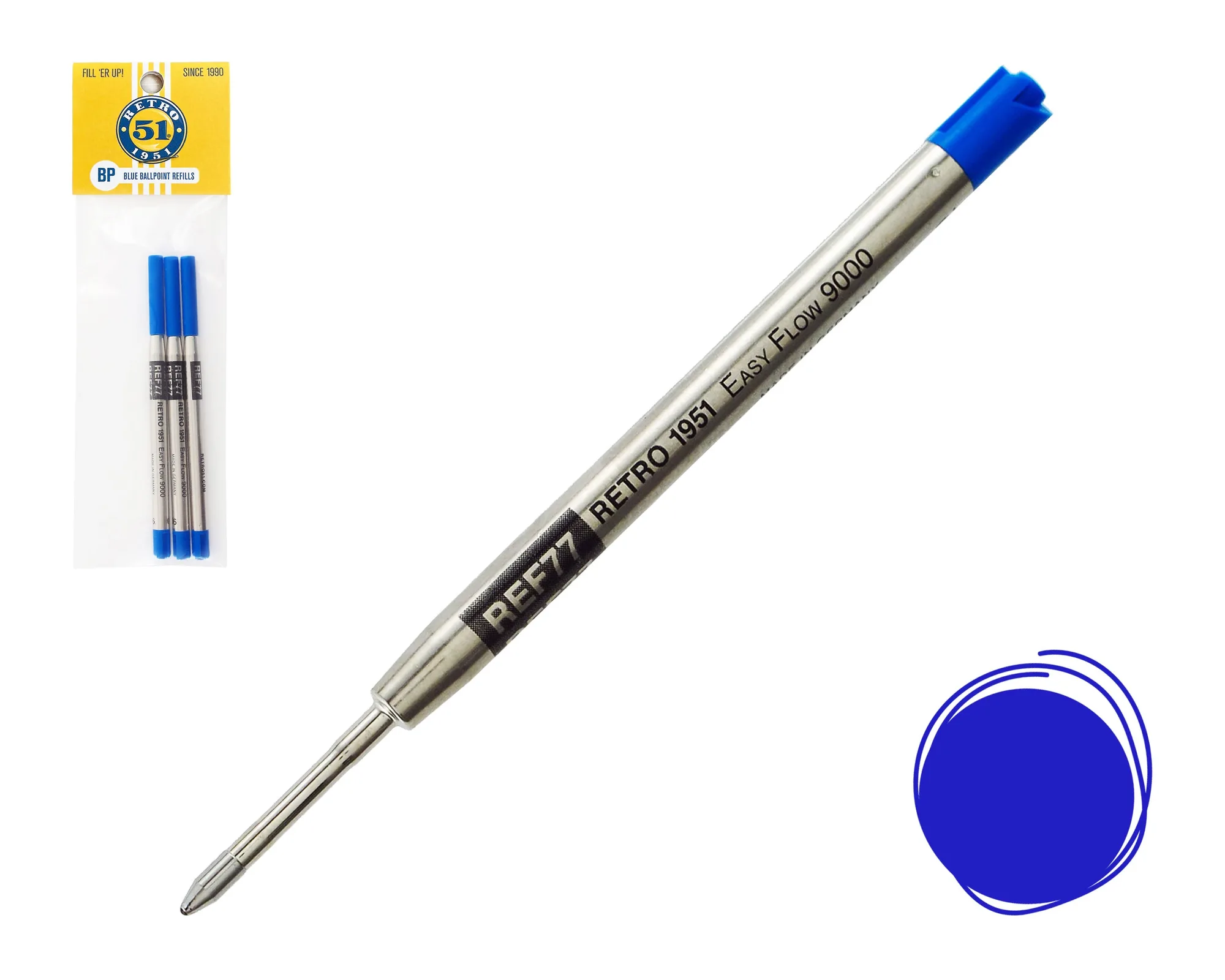 Blue Easy Flow 9000 Ballpoint Refill 3pk