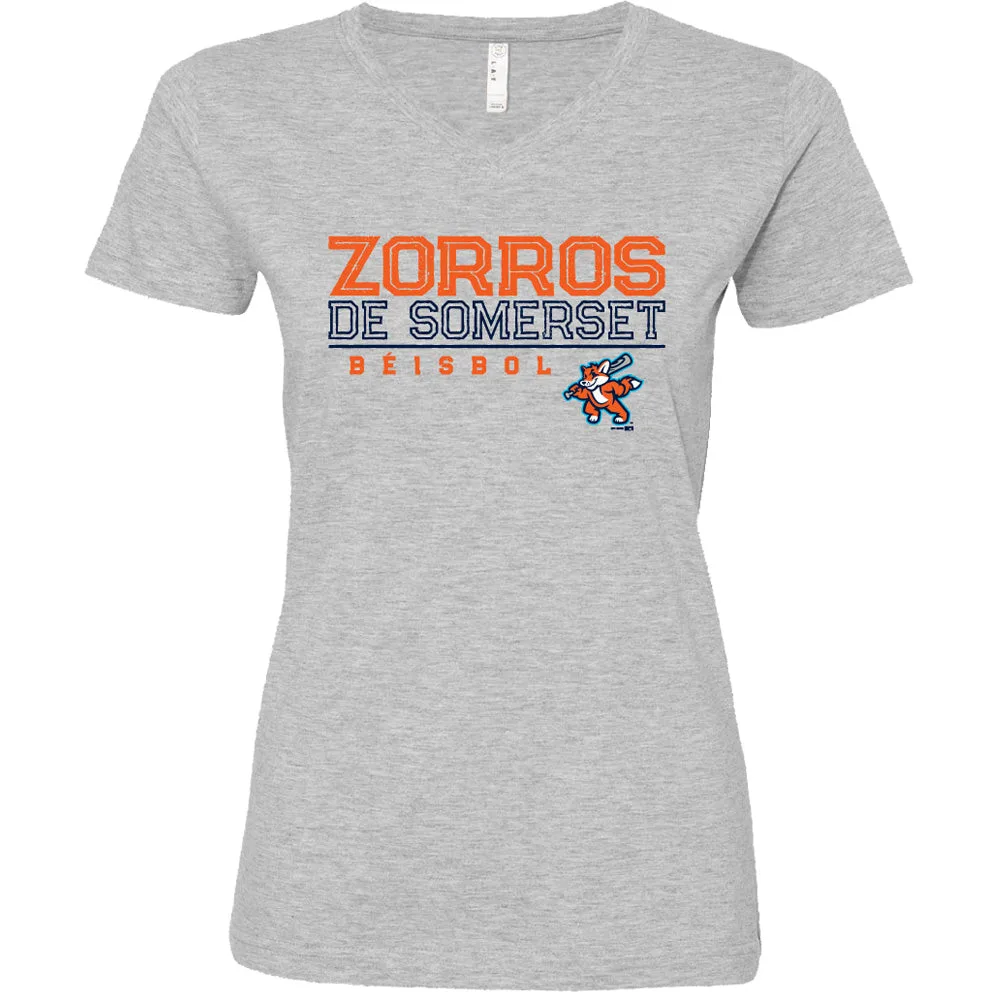 サマセット・パトリオッツ レディース ヘザーグレー ロング丈 ゾロス・デ・サマセット オポジション コパ Vネック Tシャツ