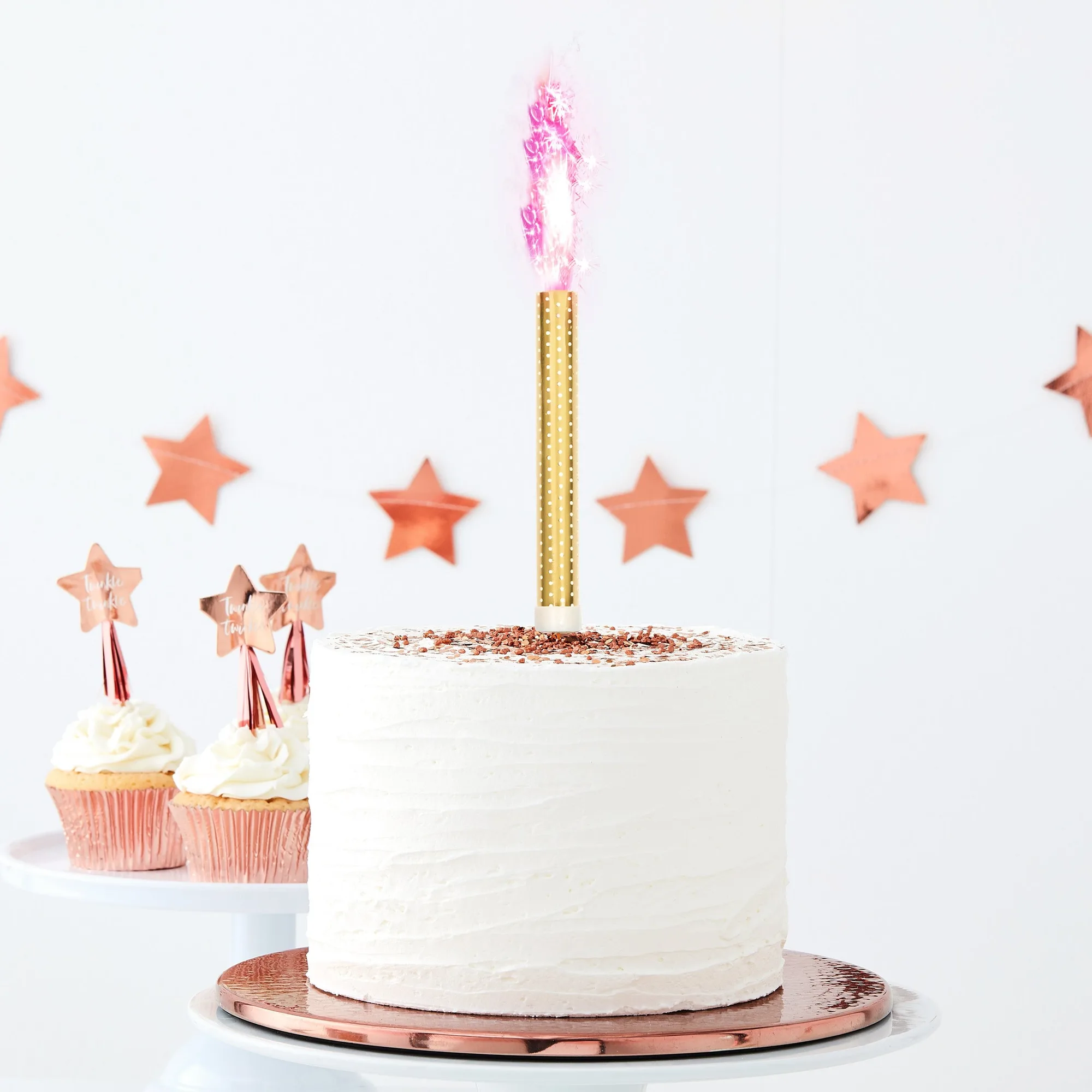 Pink Birthday or Gender Reveal Cake Fountain Candles