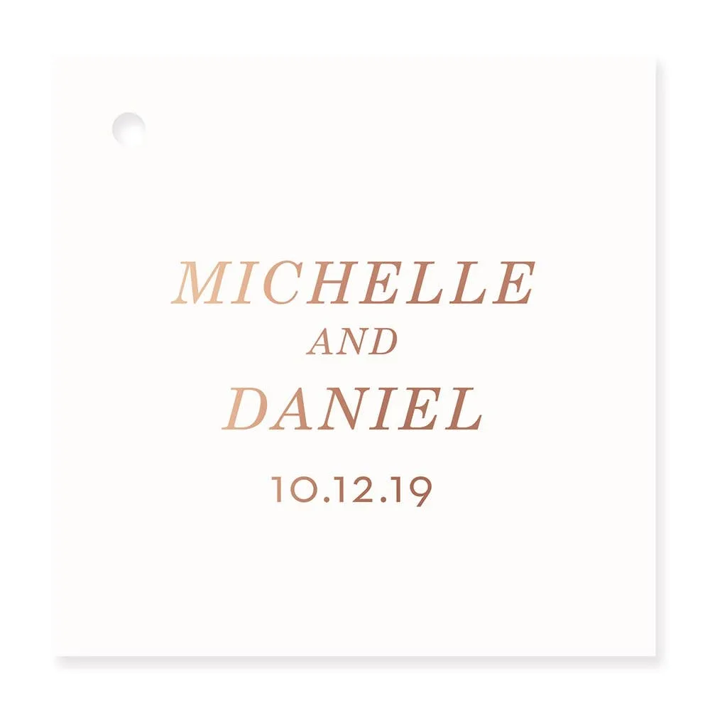 Personalized 2" Metallic Foil Square Favor Tag - Classic Couple