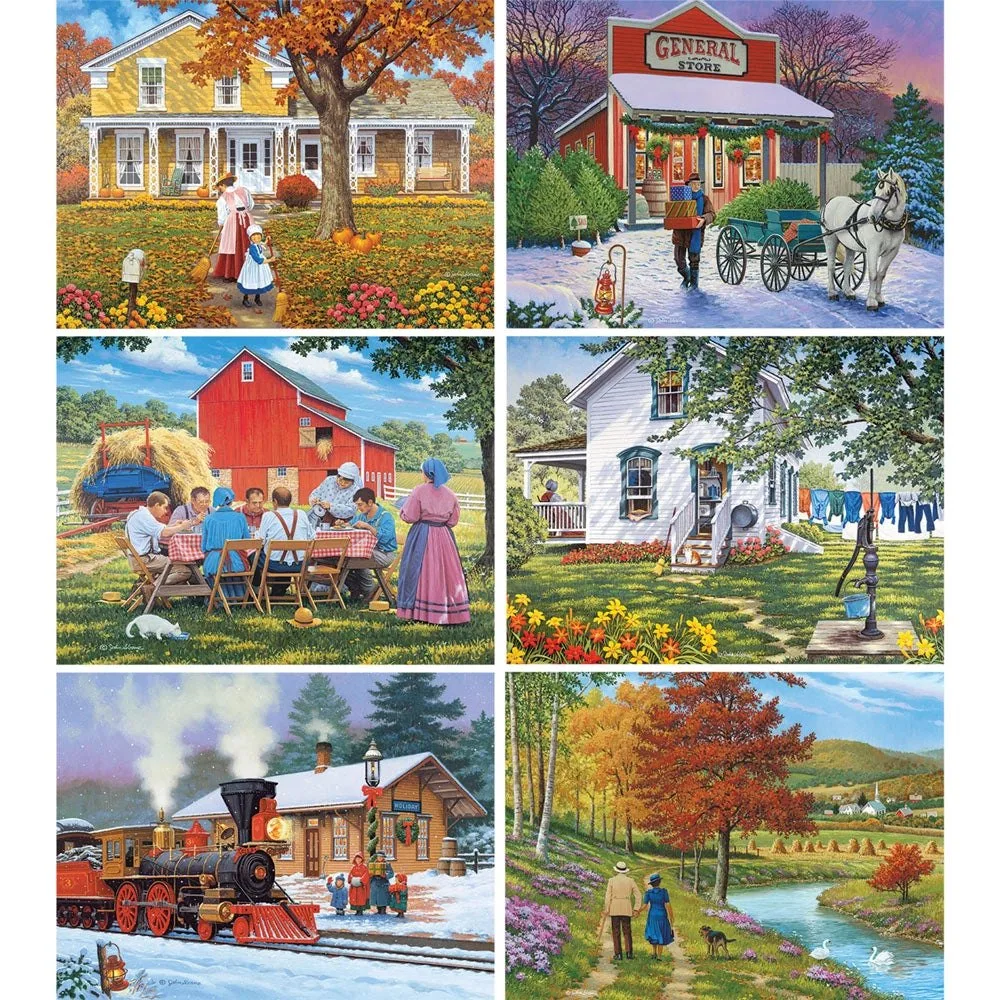 Set of 6: John Sloane Jigsaw Puzzles Nostalgic Small-Town Moments