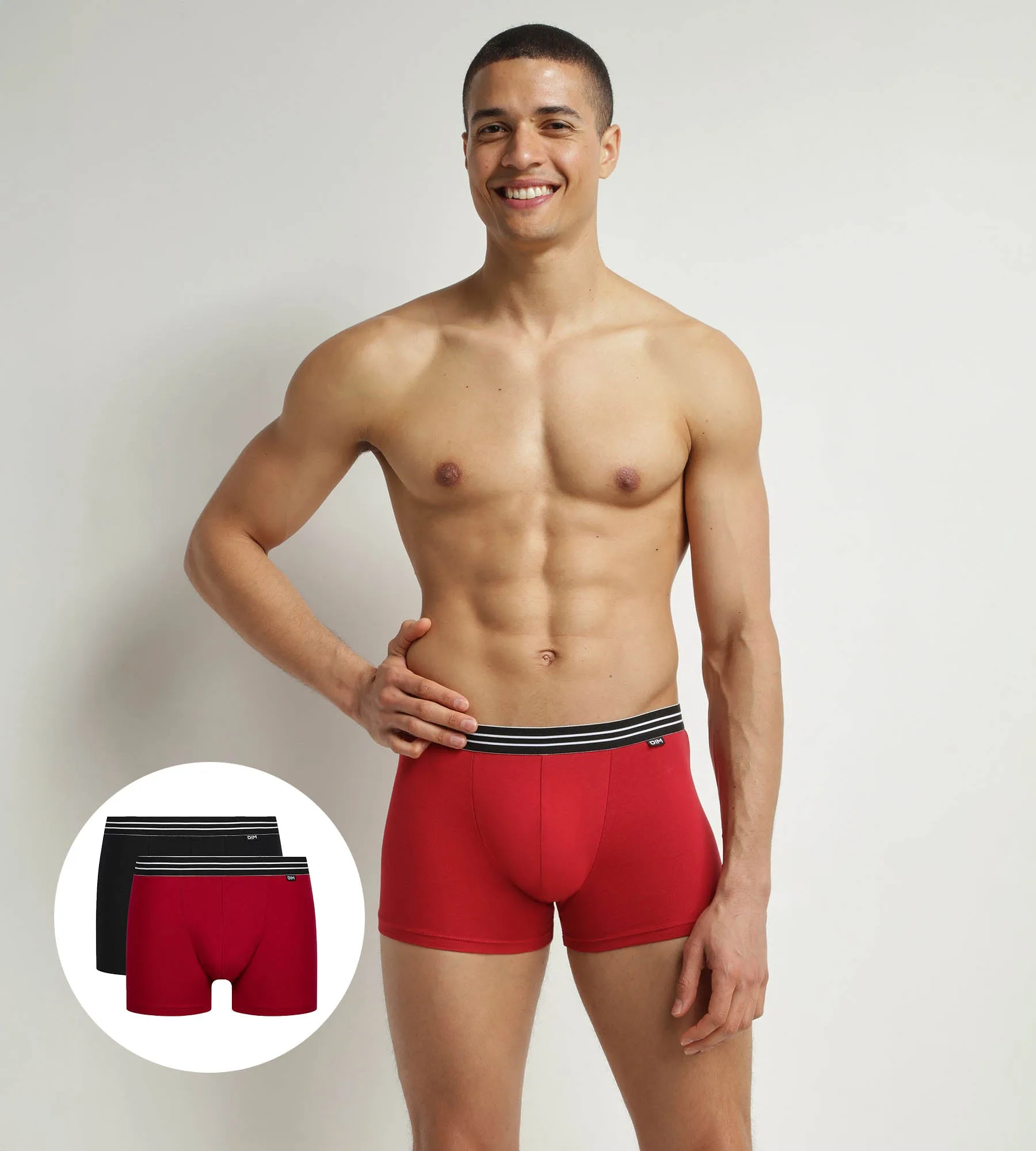 Set van 2 herenboxers in katoen stretch Karmijnrood Zwart EcoDim