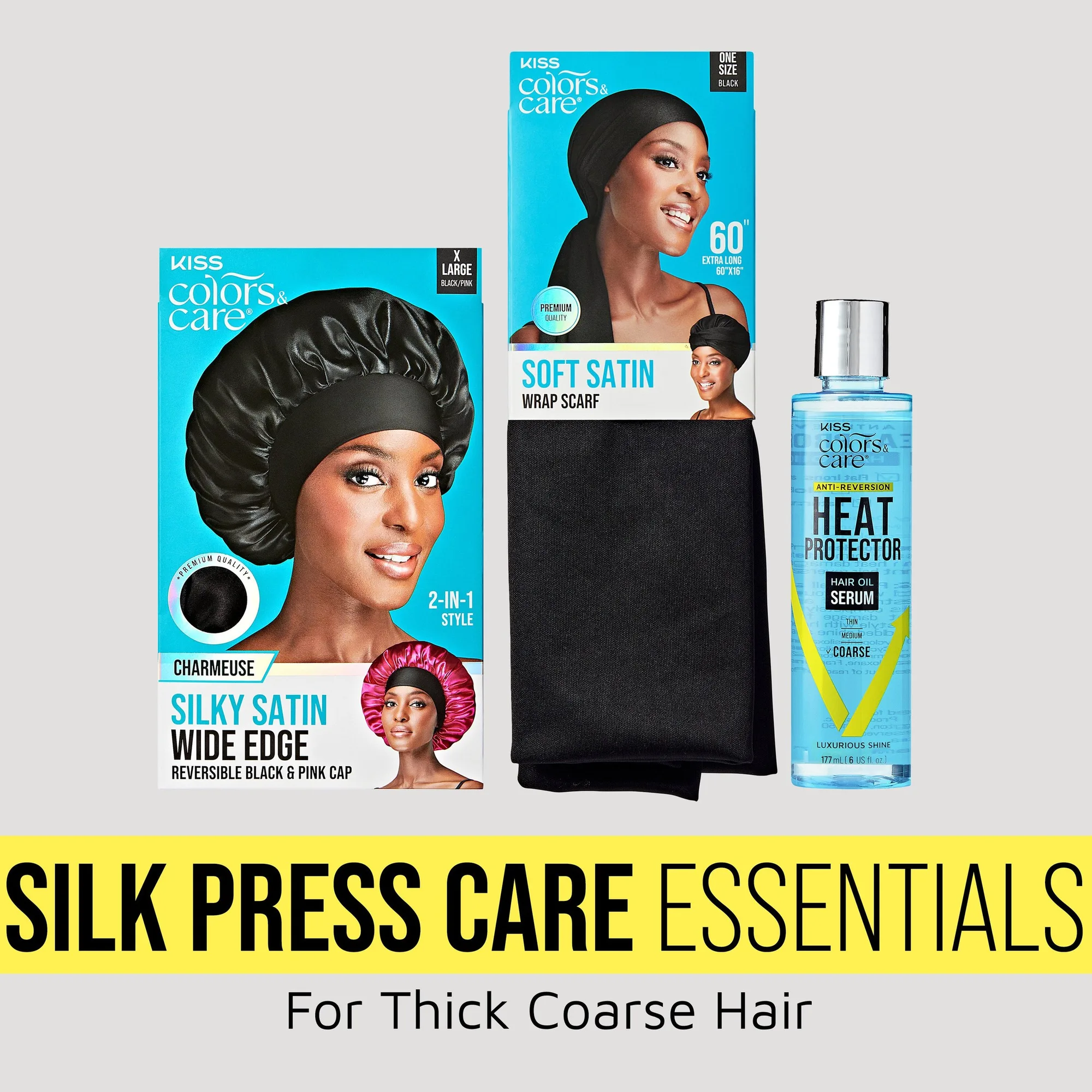 Kit essenziale Kiss Colors & Care Silk Press Care - Siero d'olio per capelli