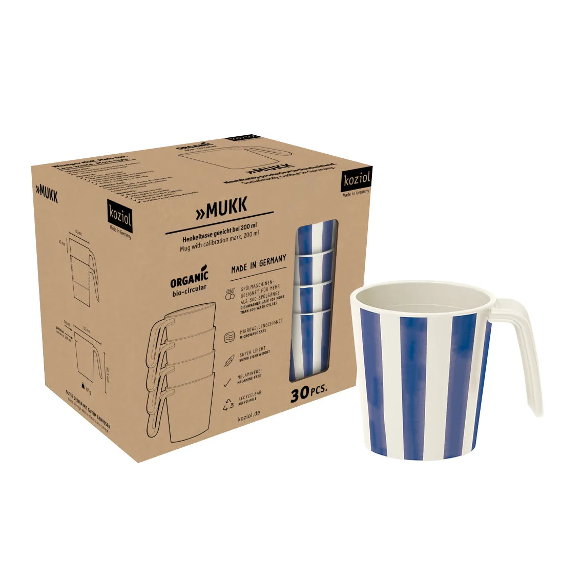 Set de 30 tazas: MUKK Rayas Azul vs Festive Pop