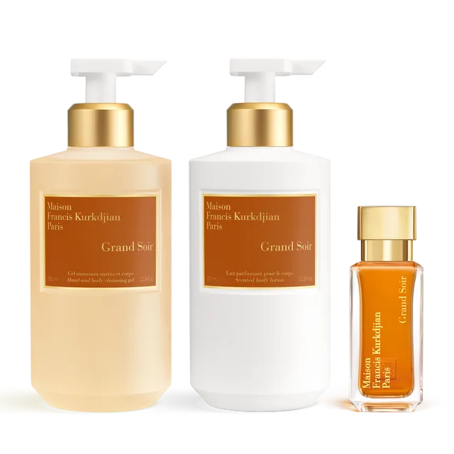 Grand Soir Scented hand & body cleansing gel, Scented body lotion and Eau de parfum Trio null