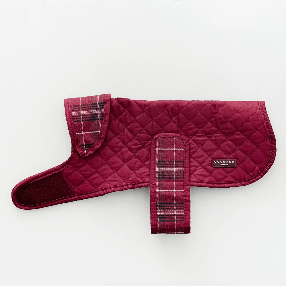 Quilted Dog Coat - Mulberry Plaid