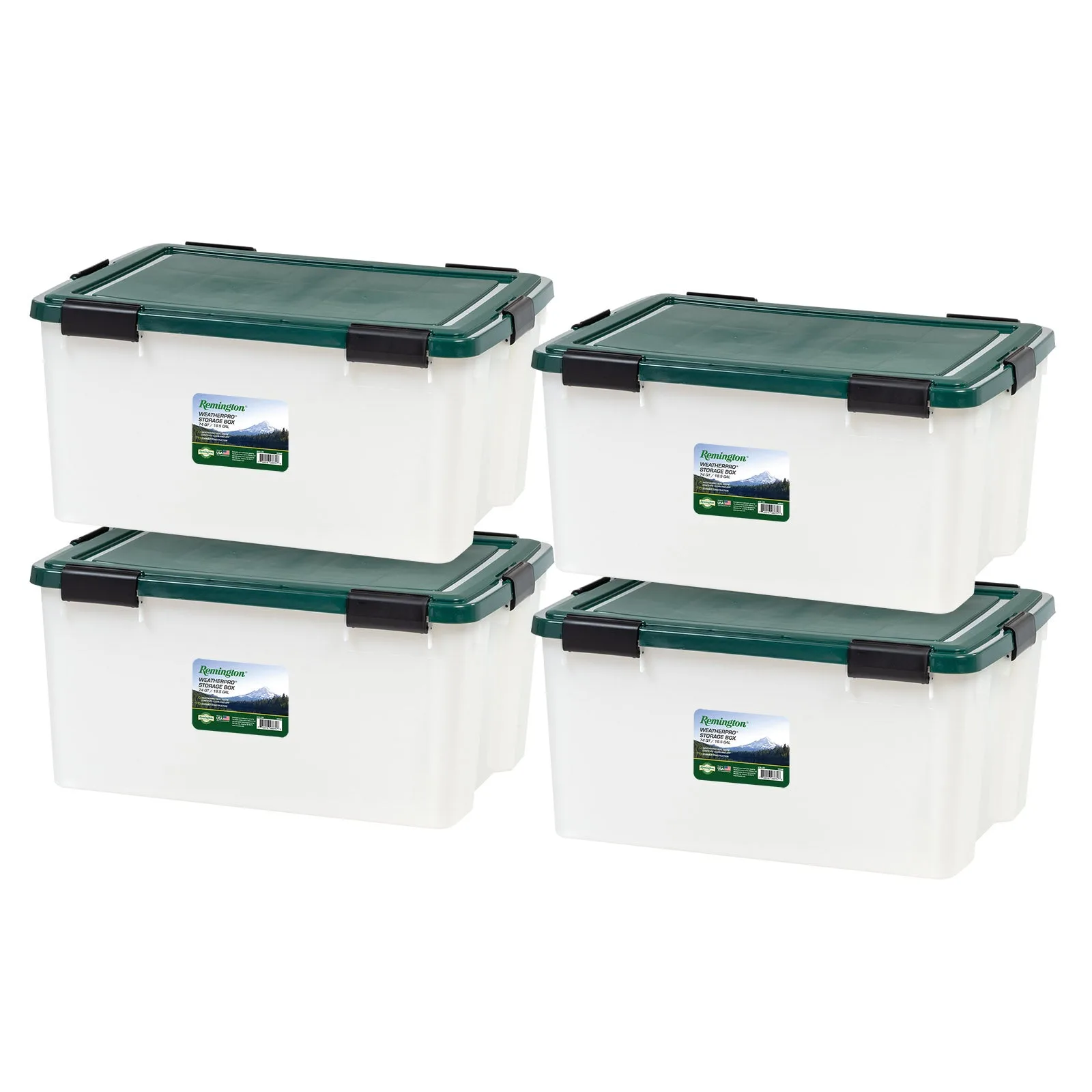 Tote de almacenamiento resistente a la intemperie Remington, 62,5 Qt, paquete de 4