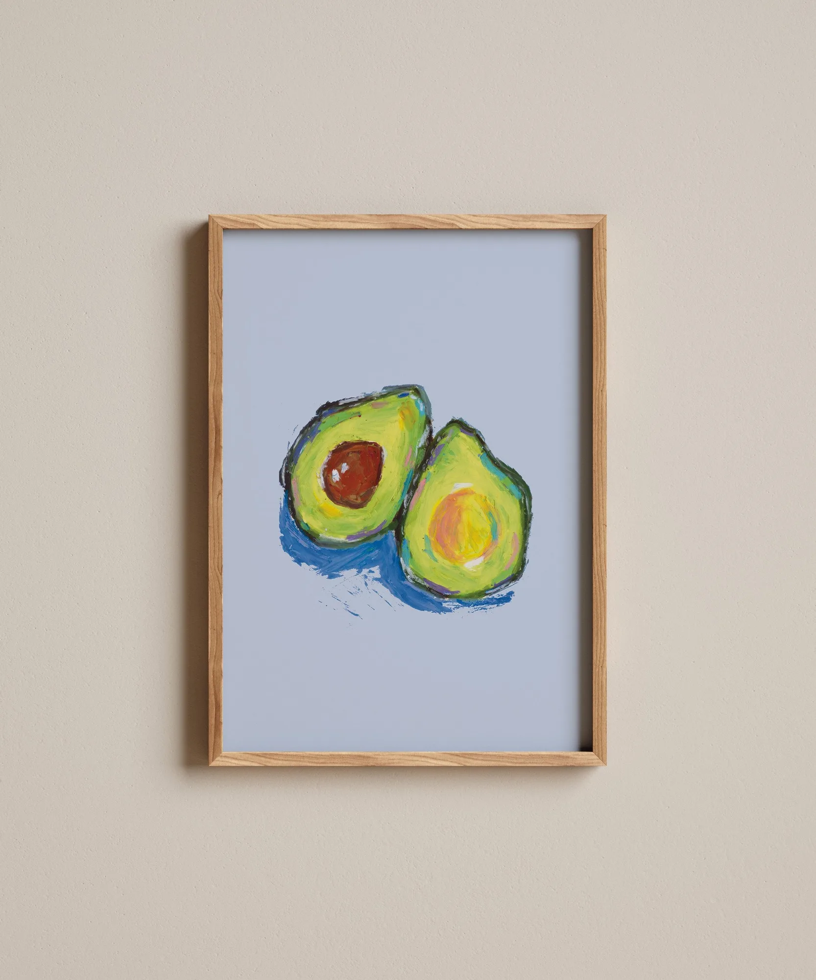 Ölpastell-Avocado-Stillleben | Kunstdruck