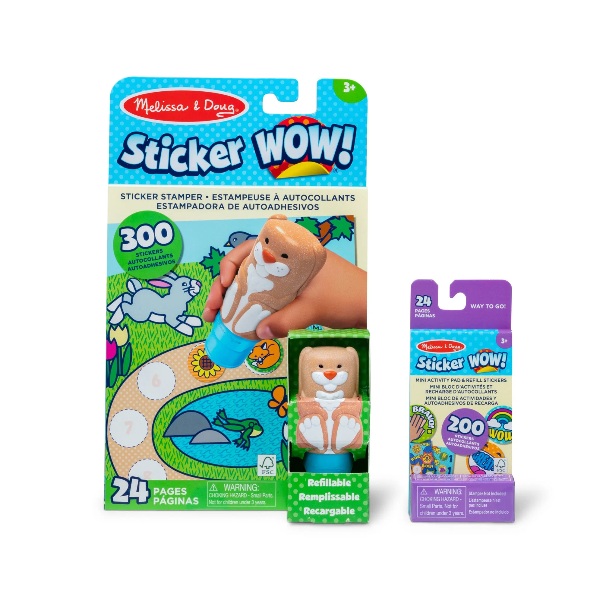 Sticker WOW!™ Konijn-bundel: Activiteitenblok & sticker-stempel + Mini-activiteitenblok en 200 navulstickers