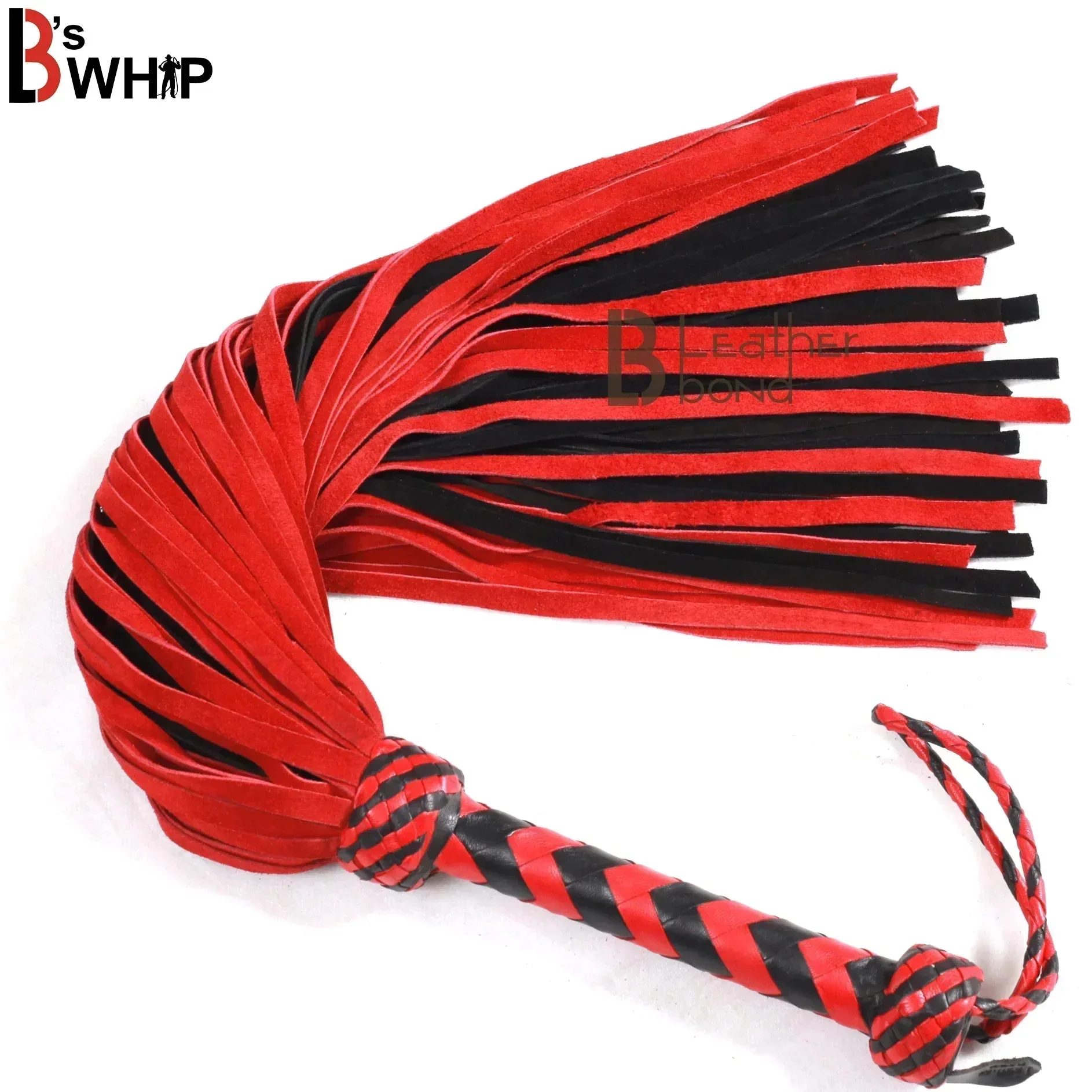 ❤️ Látigo Flogger de Cuero de Vaca Ante Genuino 75 Colas Rojo y Negro Pesado Thuddy