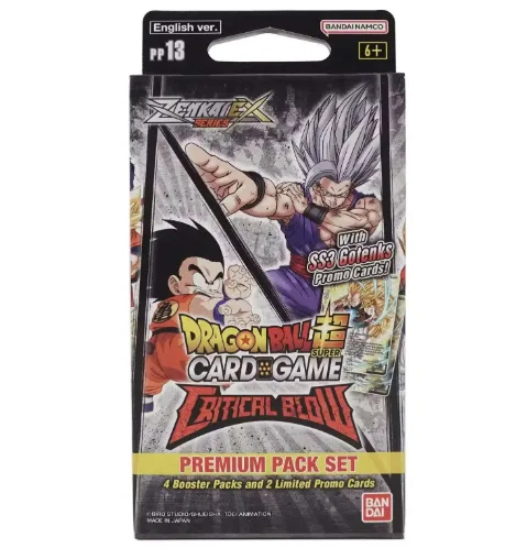 Dragon Ball Super Trading Card Game Zenkai EX Series 5 Critical Blow Premium Pack Zestaw PP13 [4 booster pakiety + 2 ekskluzywne karty PR]