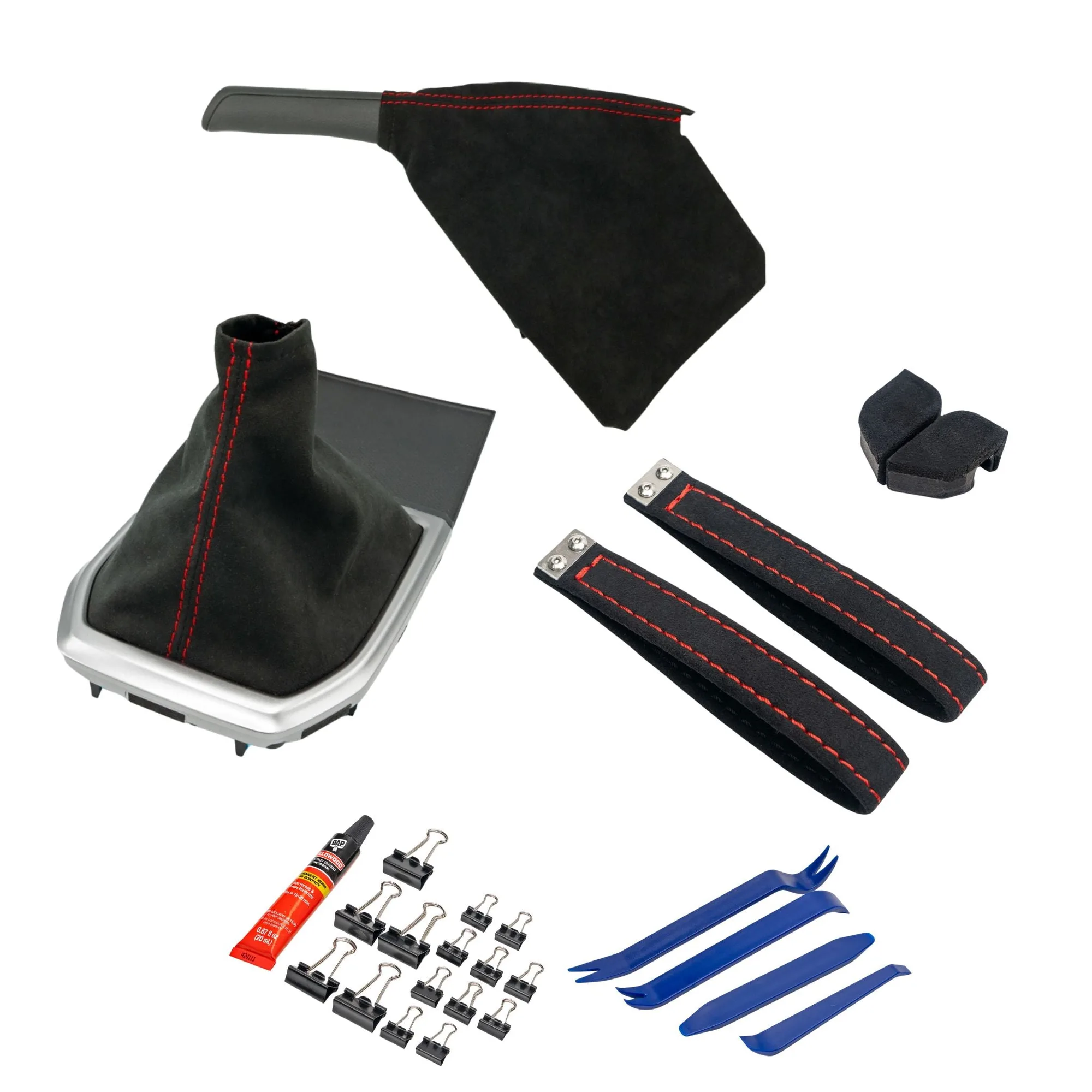 Billetworkz Alcantara 套件（Pro）：排檔皮套、手煞車皮套套件與車門拉帶（1 組）– Subaru WRX 2022+
