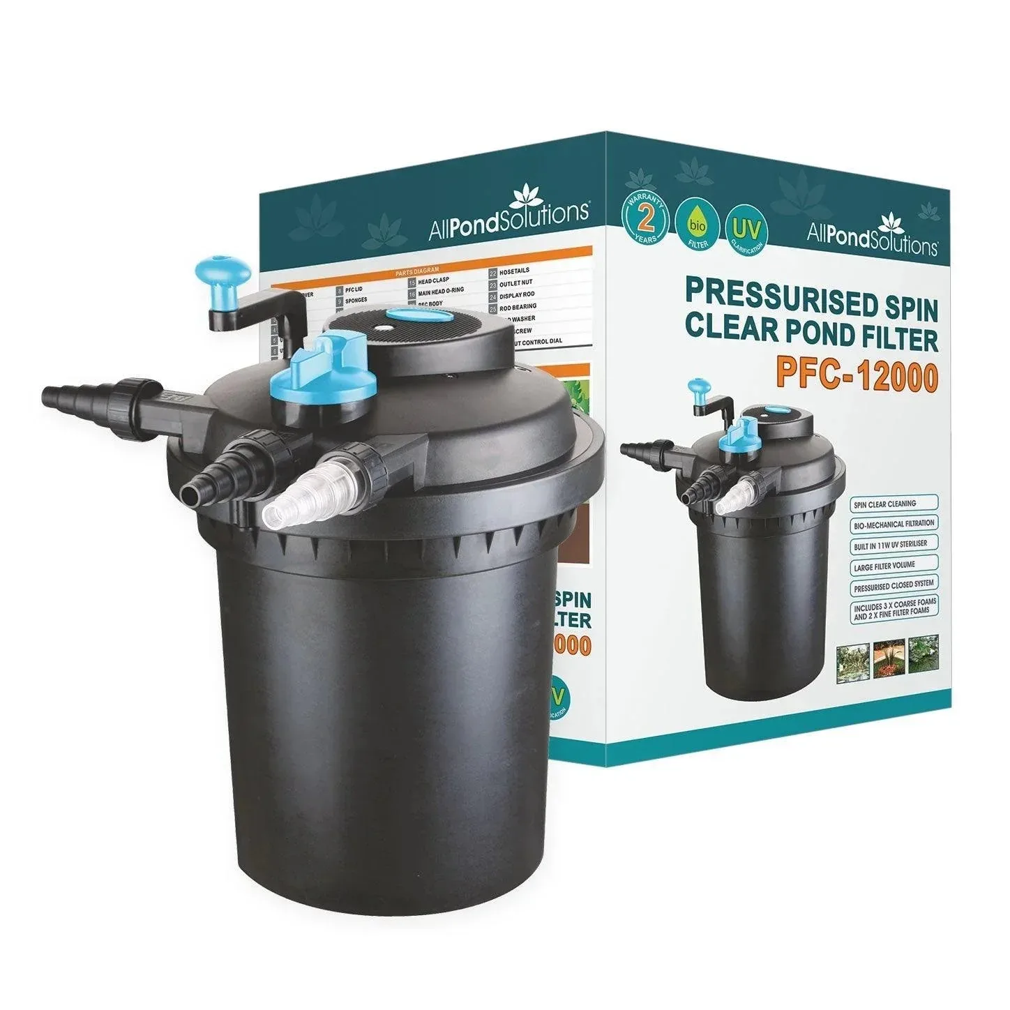 AllPondSolutions Filtre de bassin pressurisé 12000L UV 11W Easy Clean PFC-12000
