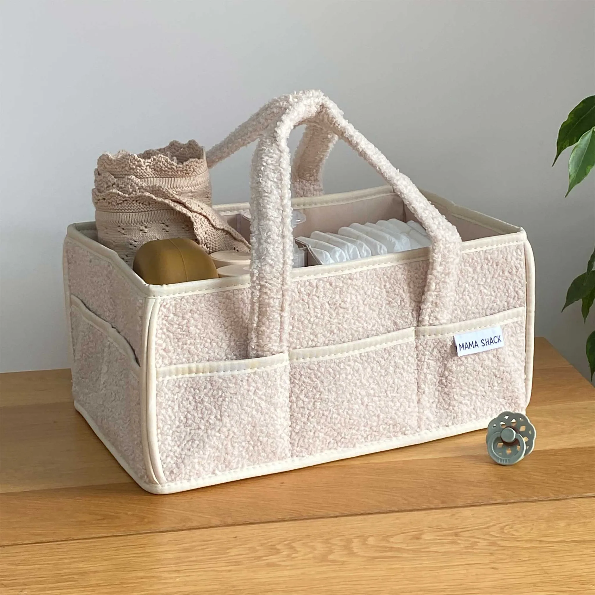 Organizador de pañales con bolsillos - Felpa teddy - Marfil