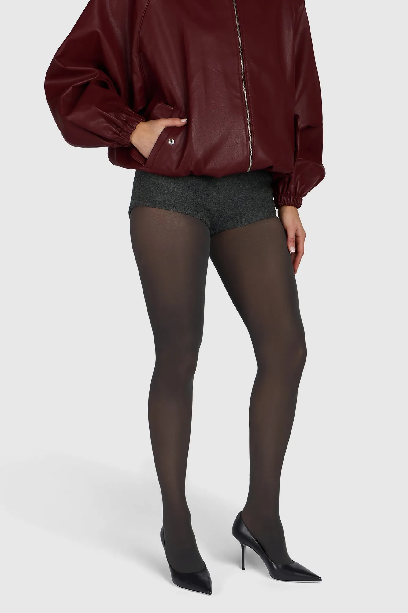 How to Style Slate Grey Opaque Tights for Fall