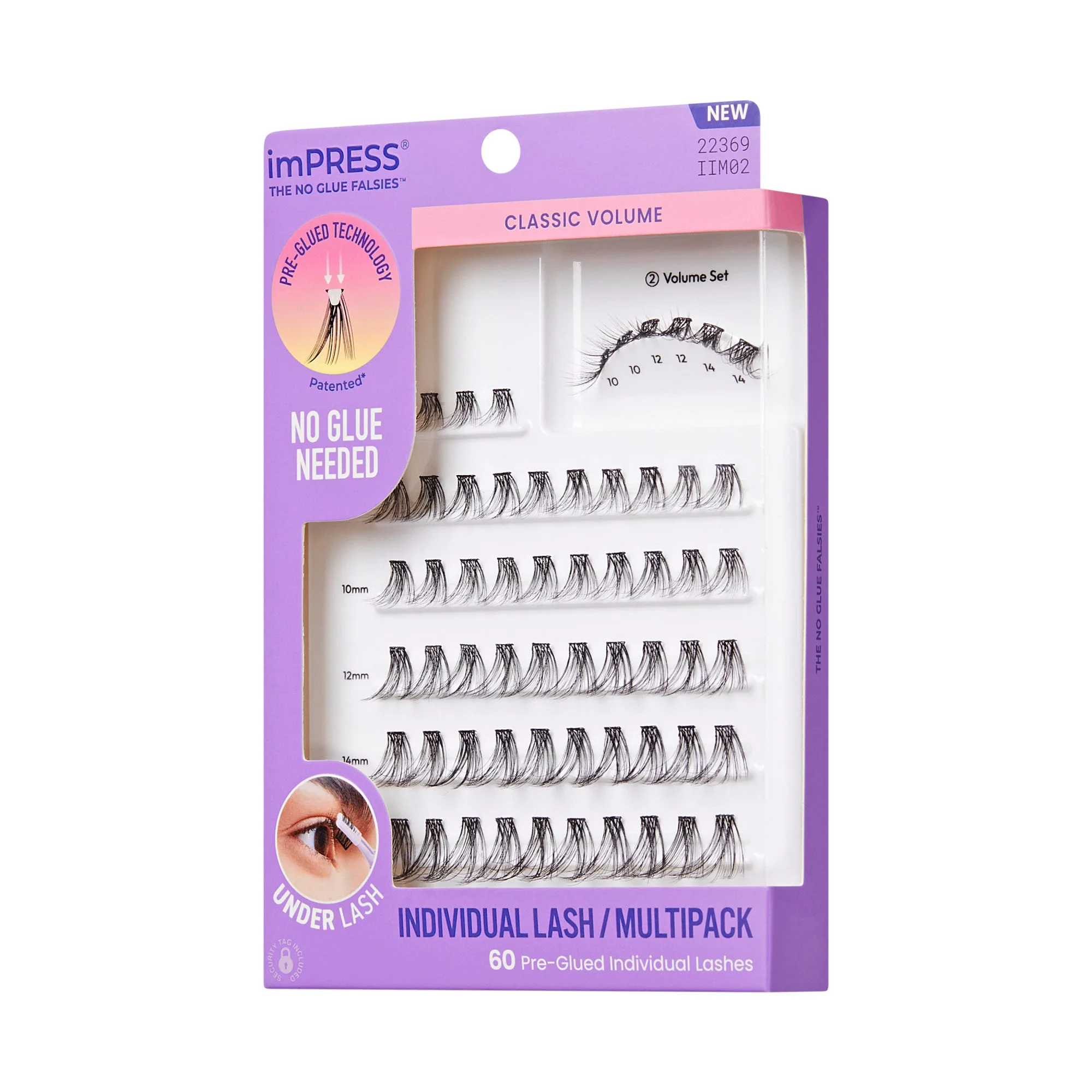 Impress Falsies Pre-Glued Individual False Eyelashes Multipack- Classic Volume | 60 Lash Clusters, 8mm–16mm