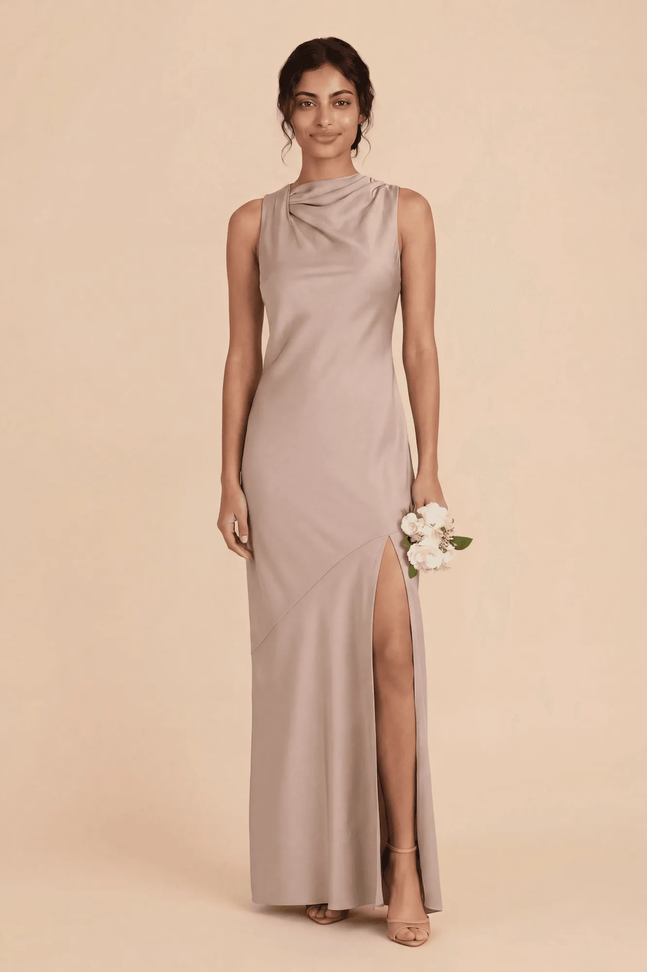 Daisy Matte Satin Dress - Taupe