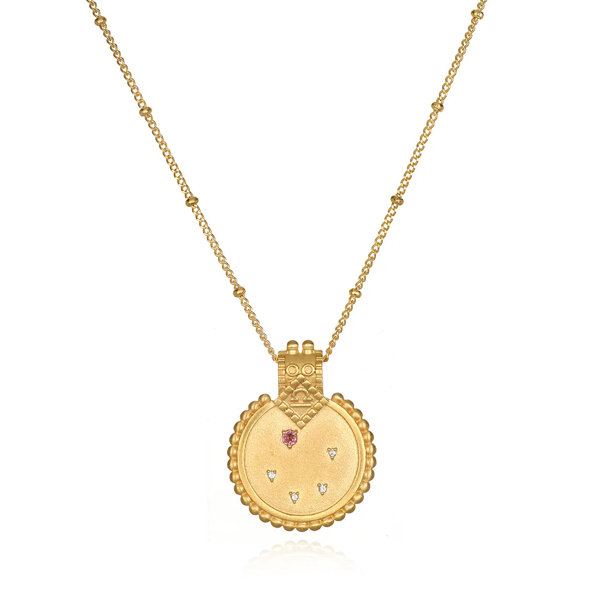 Mandala Dierenriem Weegschaal Roze Toermalijn Ketting