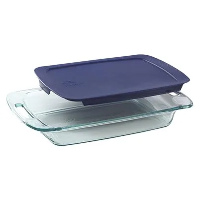 Pyrex® Easy Grab® 3-Quart Glasbackform mit blauem Deckel