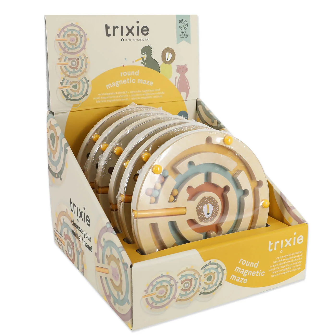 Wooden round magnetic maze box - 6pcs