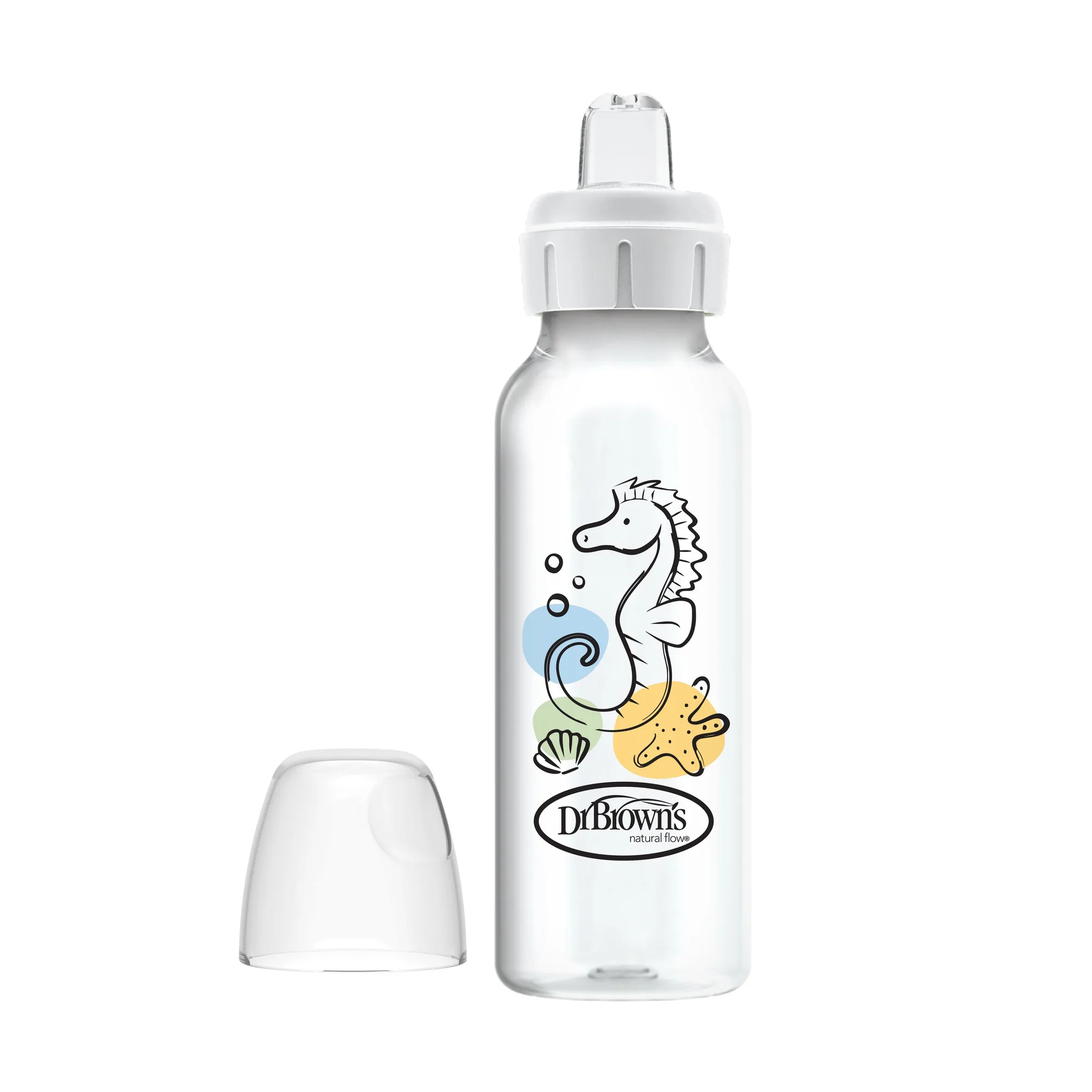 Dr. Brown’s® Milestones™ Narrow Sippy Bottle, 100% Silicone Soft Sippy Spout, 8oz/250mL, 6m+ Sea Horse