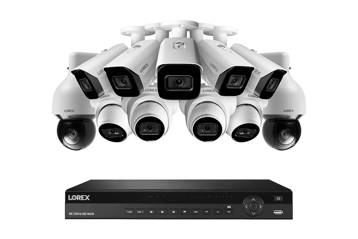 Lorex 4K 4TB Wired NVR System with Five Nocturnal 3 Bullet Cameras, Four Nocturnal 3 Turret Cameras and Two 4K Pan-Tilt-Zoom Cameras