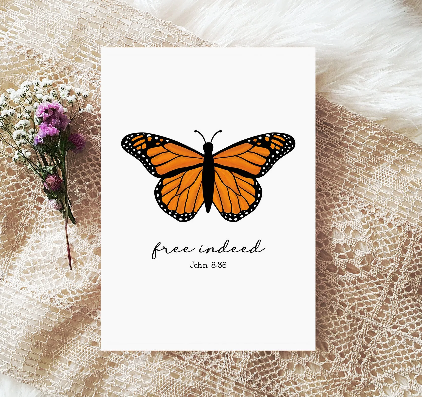 Free Indeed, John 8:36 Butterfly Art Print