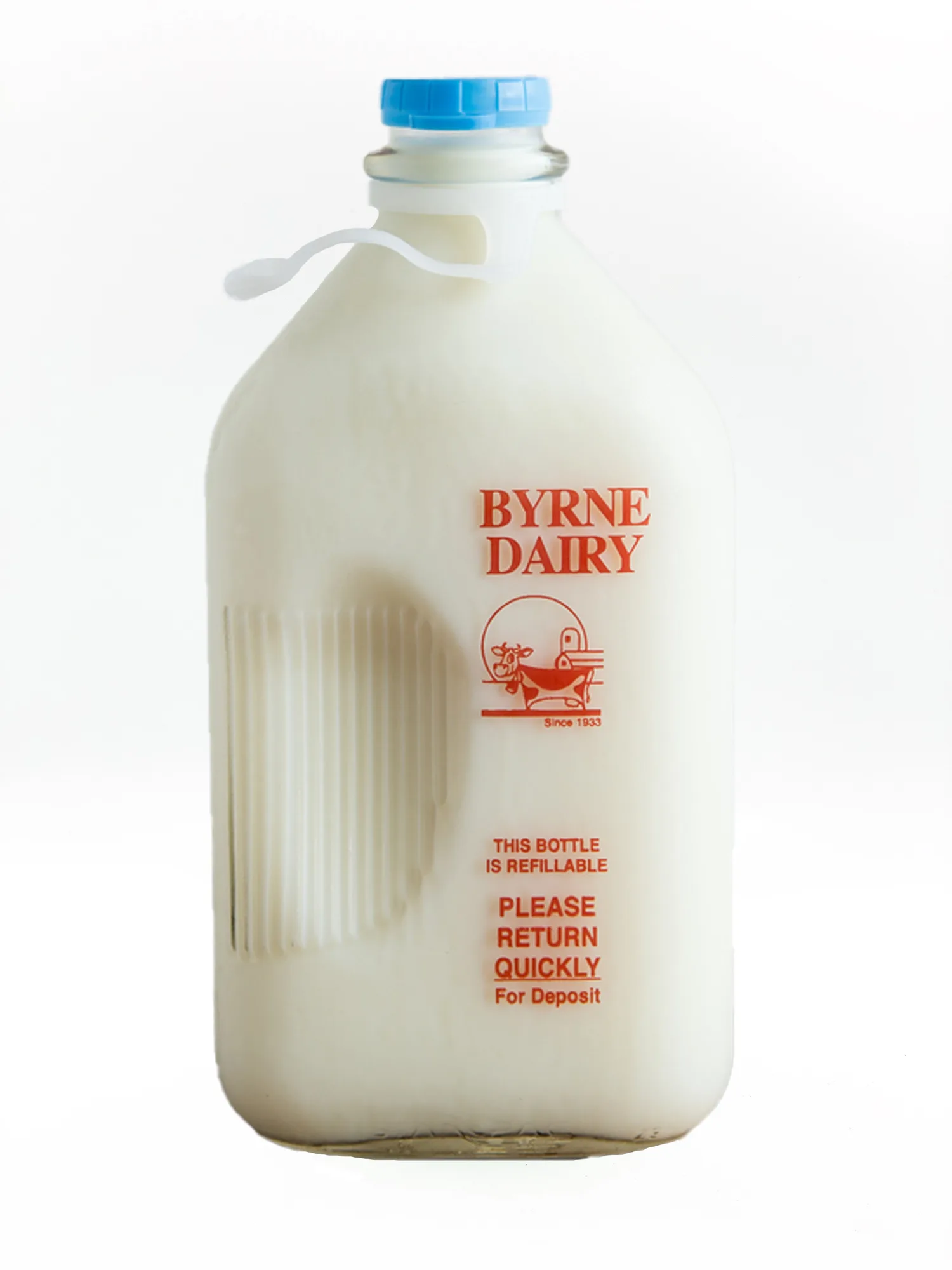 Lait écrémé frais Byrne Farm en bouteille verre demi-gallon